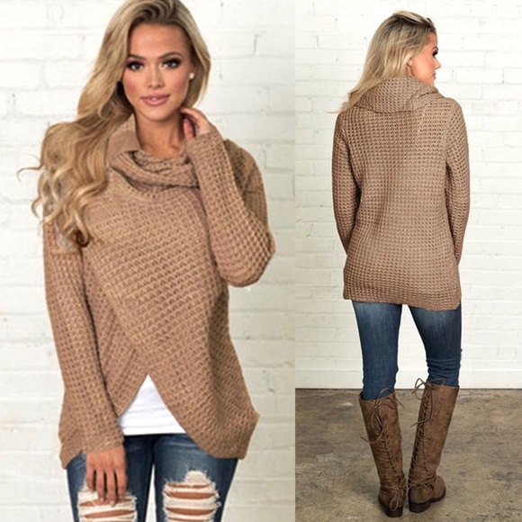 fairlygirly Sweaters - Cowl Neck Wrap Front Cardigan Sweater Mocha